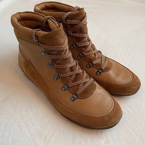 Comfortiva Leather Ankle Boots, Cognac, Size 9.5